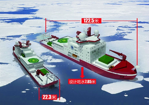 图说:我国自主建造的第一艘极地科学考察破冰船效果图.