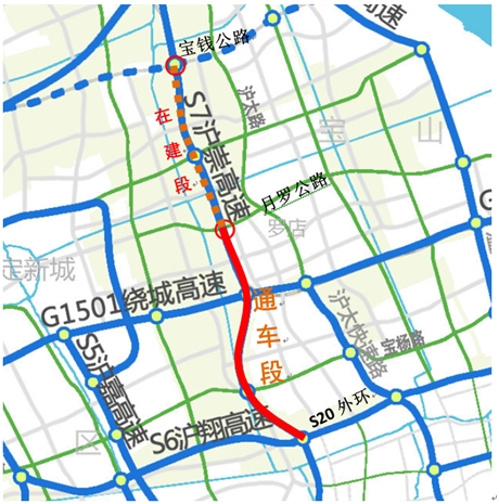 北部地区快速通道s7沪崇高速s20月罗公路今通车