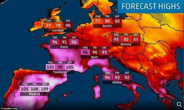 欧洲热烤多地打破高温纪录